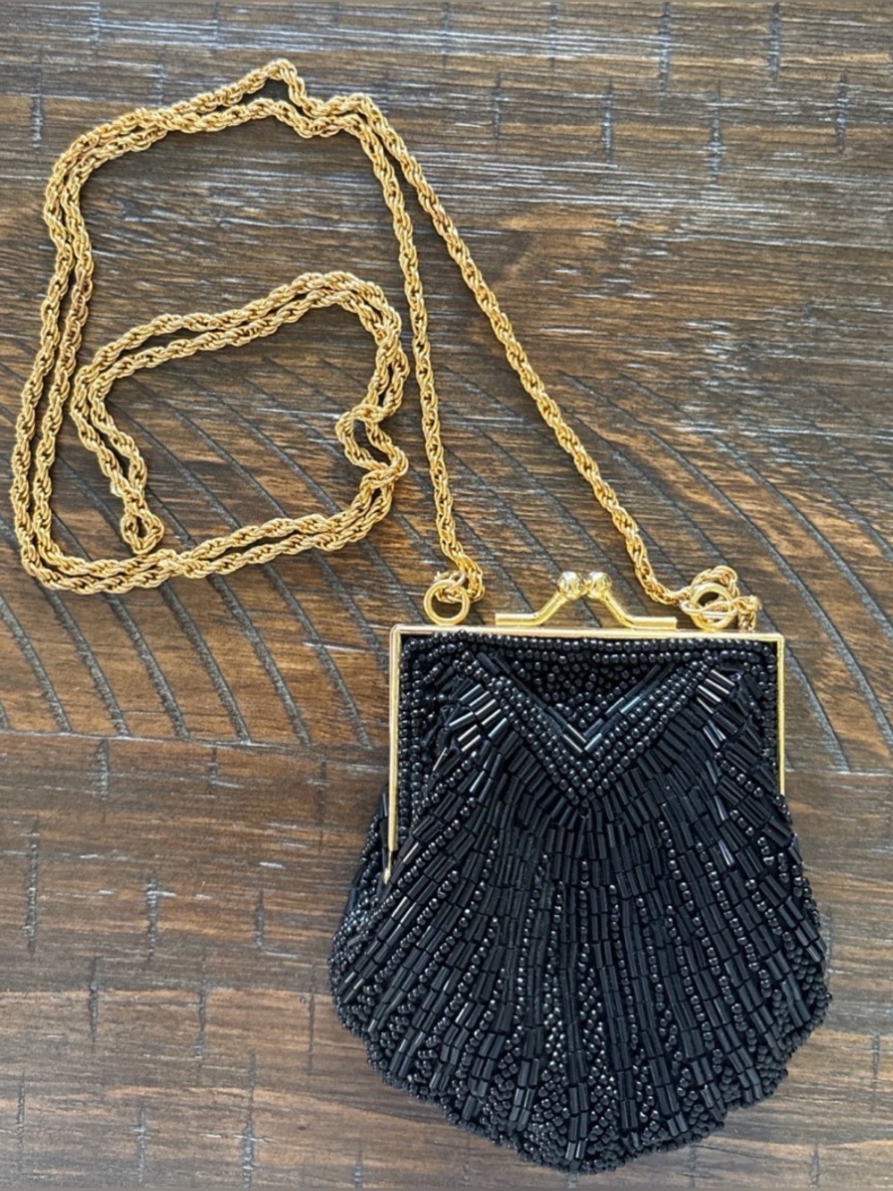 Vintage Formal Black w/Gold Beaded Evening Purse Smithsonian Institution Elegant